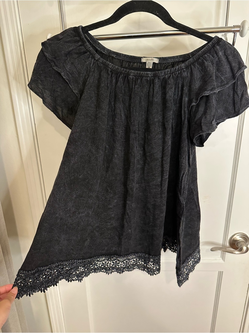 Urban Outfitters Black Crochet-Hem Off-Shoulder Top